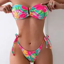 European and American New Floral Print Bikini Set - Small