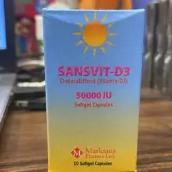 SANSVIT-D3 (Cholecalciferol / Vitamin-D3 50000 IU) 10 Softgel Capsules.