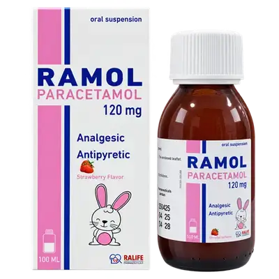 Ramol (Paracetamol 120mg/5ml) Strawberry Flavor Oral Suspension 100ml _ RALIFE