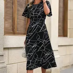 EMERY ROSE Geo Print A-Line Dress Maxi Women Outfit Medium Size