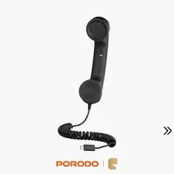 Porodo Classic Retro Phone Handset Type-C Connector & Digital Noise Cancellation - Black