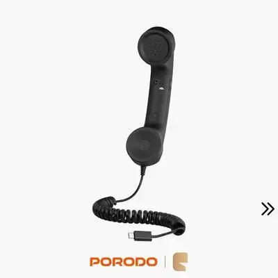 Porodo Classic Retro Phone Handset Type-C Connector & Digital Noise Cancellation - Black