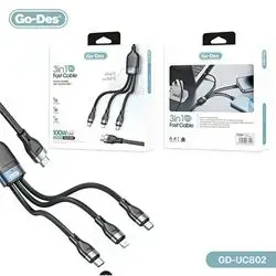 Go-Des Cable 3in1 PD USB-C To Dual USB-C+Lightning 100W