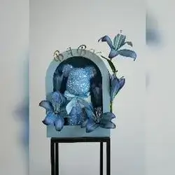 Blue Crystal Teddy Flower Stand