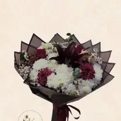 White Chrysanthemum, Lily & Rose Bouquet