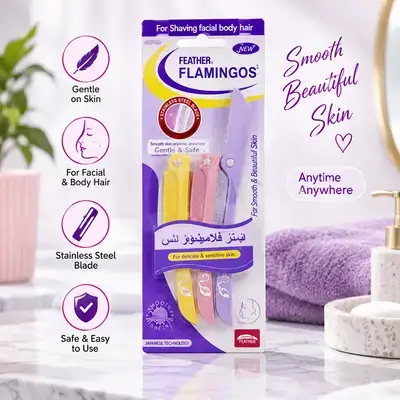 FEATHER Flamingos Facial & Body Razors – 3-Piece Pack