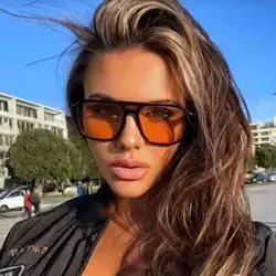 1 Pair Unisex Y2K Dual-Beam Aviator Glasses - Burnt Orange