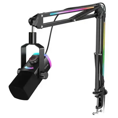 FIFINE AmpliGame AM8 Pro T USB/XLR Dynamic Microphone Kit with RGB Boom Arm Stand