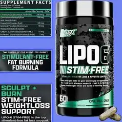 LIPO 6 Stim-Free Metabolism & Appetite Support Supplement, Reduce Hunger, Non-Stimulant Weight Management & Fat Loss, Caffeine Free, for Women and Men, 60 Servings fat burner