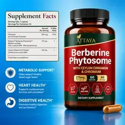 Berberine Phytosome, with Berbevis®, Ceylon Cinnamon, Chromium, Healthy Sugar Balance, Healthy Cholesterol, Antimicrobial, Digestive Support, Berberine, 60 Capsules berberine