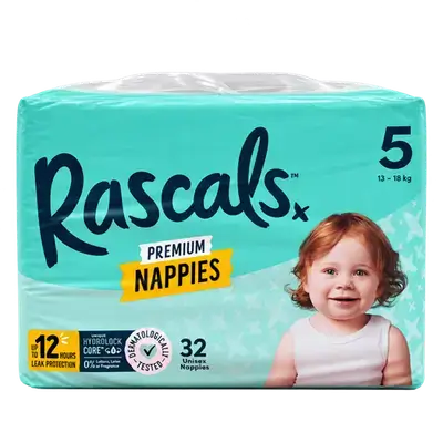 Rascals Premium Baby Tape Diapers Size 5 13-18 Kg 32 Count