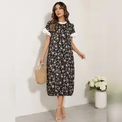 Elegant Floral Print Midi Dress featuring a charming allover floral pattern - Small