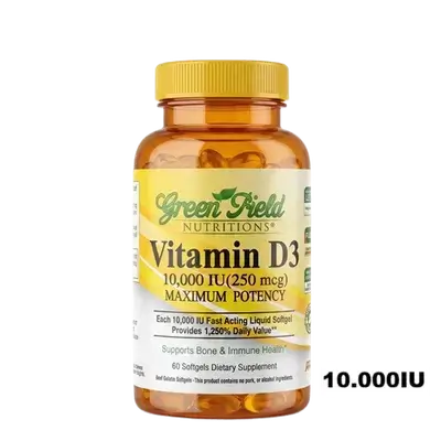 Vitamin D3 10.00IU (225mcg) Maximum Potency 60 Softgels _ Green Field