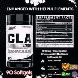 CLA 90 1000mg, Conjugated Linoleic Acid, Active Blend from Safflower Oil, Stimulant-Free Metabolism Booster Pills for Weight Loss, Calorie Burn, Promotes Lean Muscle Mass, Fat Burner, 90 Softgels cla