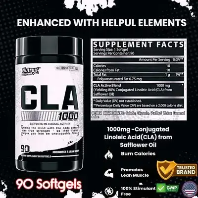 CLA 90 1000mg, Conjugated Linoleic Acid, Active Blend from Safflower Oil, Stimulant-Free Metabolism Booster Pills for Weight Loss, Calorie Burn, Promotes Lean Muscle Mass, Fat Burner, 90 Softgels cla