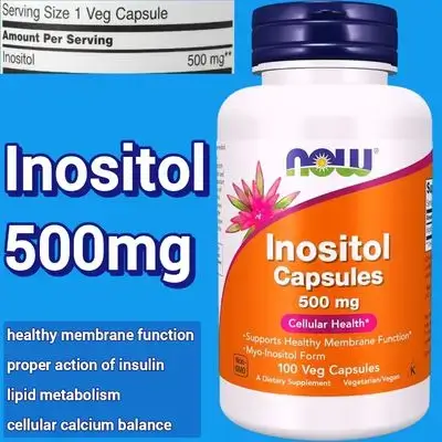 NOW Supplements, Inositol, 500 mg, Healthy Membrane Function, Cellular Health, Insulin Sensitivity, hormone balance, metabolism, 100 Capsules inositol 