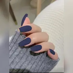 24pcs False Nail Deep Blue Matte Nail Sticker Ballet Coffin Shape Nail Art