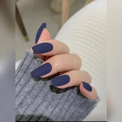 24pcs False Nail Deep Blue Matte Nail Sticker Ballet Coffin Shape Nail Art