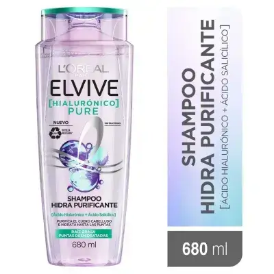 Shampoo Elvive Hialurónico Pure - Raíz Grasa Puntas Deshidratadas X 680Ml//شامبو إلفيف هيالورونيك بيور - جذور دهنية وأطراف جافة × 680 مل
