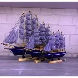 Oster Decorative Wooden Ship Model 14 Cm Blue
