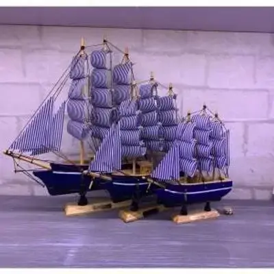 Oster Decorative Wooden Ship Model 14 Cm Blue