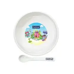 Deep Food Bowl with Silicone Tip Spoon - White