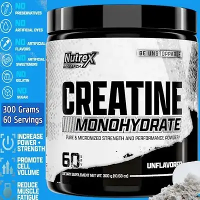 Nutrex, Creatine Monohydrate Powder, Unflavored, 60 Servings, no Fillers or Additives, Creatine Monohydrate, Creatine, One Ingredient Only, Micronized, 300g Creatine 