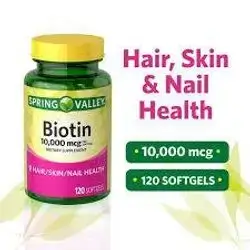 Spring Valley Biotin Hair/Skin/Nails Health Dietary Supplement Softgels, 10,000 Mcg, 120 Count