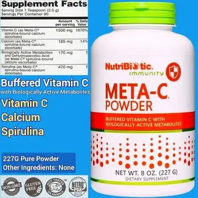Vitamin C, Meta-C Powder, vitamin C powder, Spirulina, Calcium, no Fillers, Buffered Vitamin C, 227G vitamin C