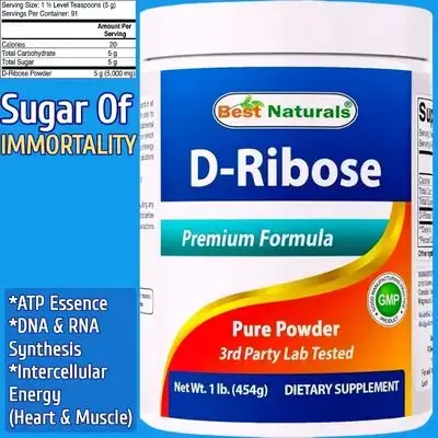 D-Ribose Powder, ATP Production, Intercellular Energy, Heart & Muscle Energy, Recovery, Anti-aging, Workout Enhancement, Antioxidants Defense, D Ribose, 454g D Ribose 