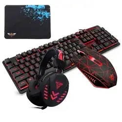 Gaming Keyboard And Mouse Combo With Headset, K59 Rgb Backlit 3 Colors Keyboard, 6 Button 4dpi Usb Wired Gaming Mouse, Lighted Gaming Headset With Microphone Set For Gamer