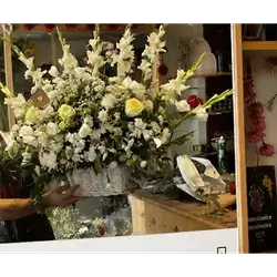 White and Yellow Flower Basket