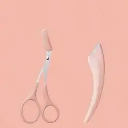 1pc Half Moon Shaped Eyebrow Grooming Tool Kit, Including Eyebrow Comb, Scissors, Razor Blades And Micro Blade, Complete Set
