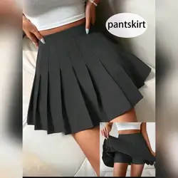 Zielony Summer Casual Solid Color Pleated Shorts Skirt - XS