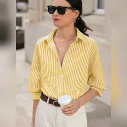 Poéselle Drop Shoulder Long Sleeve Striped Shirt - Medium