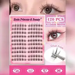 120pcs Self-Adhesive Fluffy False Eyelash Clusters, 8-12mm Mixed Length
