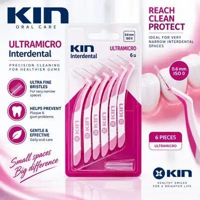 KIN Ultramicro Interdental Brush – 0.6 mm ISO 0, Pack of 6