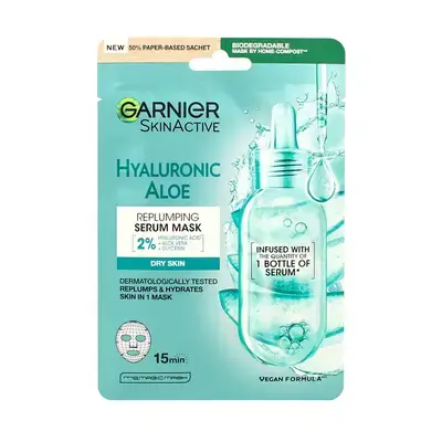 Garnier Skin Active Hydra Bomb Cloth Mask, Super Moisturising and Revitalising Formula for All Leather Types with Hyaluronic Acid and Organic Aloe Vera, 28g