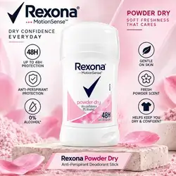 Rexona MotionSense™ Powder Dry Anti-Perspirant Deodorant Stick — 48H Protection, 0% Alcohol