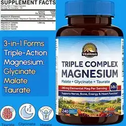Magnesium Complex, 280mg Elemental Magnesium, 3 Active Forms, Triple Action, Magnesium Glycinate, Magnesium Malate, Magnesium Taurate, Gentle & High Absorption, Bone Heart Nerve Sleep, 240 Capsules Magnesium Complex