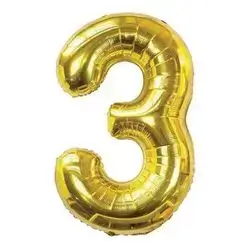 Gold Number 3 Helium Balloon