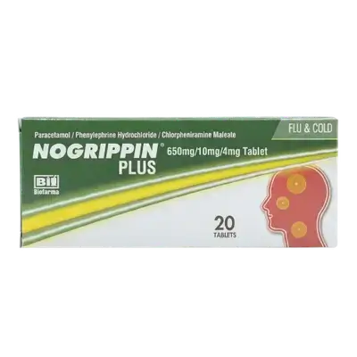 Nogrippin Plus Flu & Cold 20 Tablets _ Biofarma