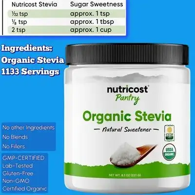 Nutricost Organic stevia Sweetener, No Preservatives, No Fillers, Zero Calories, No Blends, Certified Organic, Stevia, zero calorie sweetener, 227G, 1133 servings stevia