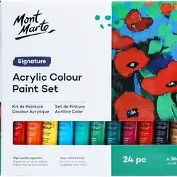 Mont Marte Acrylic Paint Set 24 Colours 36ml, Perfect for Canvas, Wood, Fabric, Leather, Cardboard, Paper, MDF and Crafts