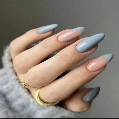 24pcs Almond Shaped Natural & Purple French Style Fake Nails