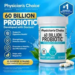 Physician's CHOICE, Probiotics, 60 Billion CFU - 10 Strains + Organic Prebiotics, Immune, Digestive & Gut Health, Occasional Constipation, Diarrhea, Gas & Bloating, Bowel movement, Regularity, for Women & Men, 30 Capsules Probiotics