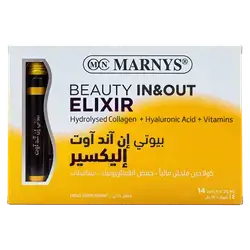 Beauty In & Out Elixir Hydrolyzed Collagen+ Hyaluronic Acid + Vitamins 14 Vials×25ml _ MARNYS