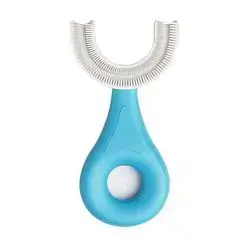 Children U shaped Toothbrush 360 full Mouth Cleaning 2-6 years/// فرشاة أسنان يدوية على شكل حرف U من   بزاوية 360 درجة للأطفال من عمر سنتين إلى 6 سنوات، مصنوعة من السيليكون لتنظيف الفم ومقبض للأطفال 