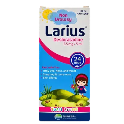 Larius (Desloratadine 2.5mg/5ml) Non Drowsy Syrup 100ml _ PIONEER