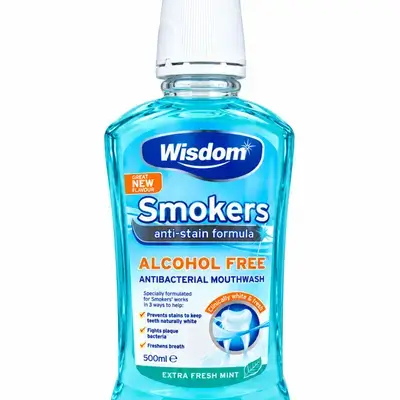 Wisdom smokers alcohol free extra fresh mint mouthwash 500ml